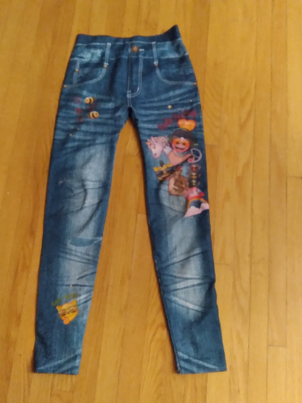 Kids Blue Graphic Skinny Jeans with Character Prints
